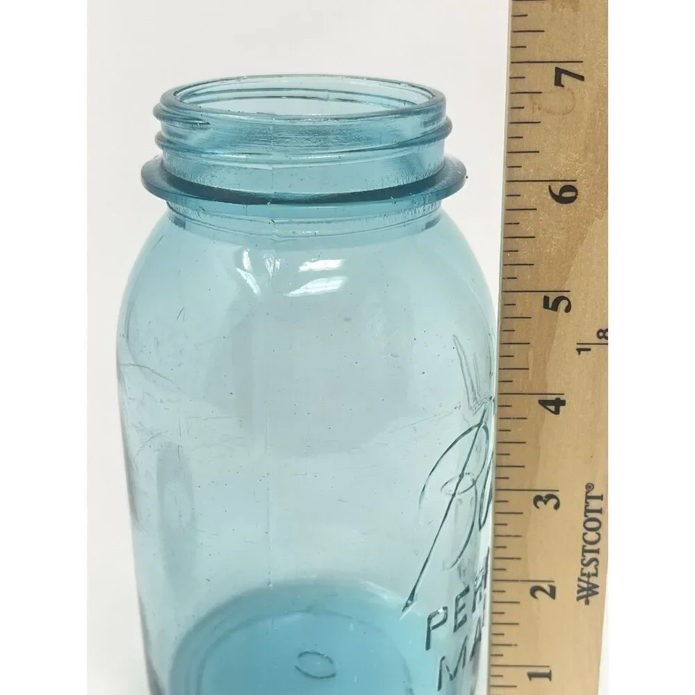 Vintage Blue Aqua Ball Perfect Mason Jar #0 Quart Zinc Lid 6.75”